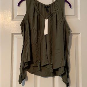 Off the shoulder military green blouse